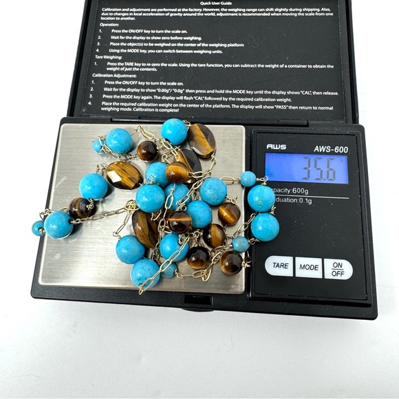 14K, turquoise and tiger’s eye beaded versatile necklace - Picture 12 of 12